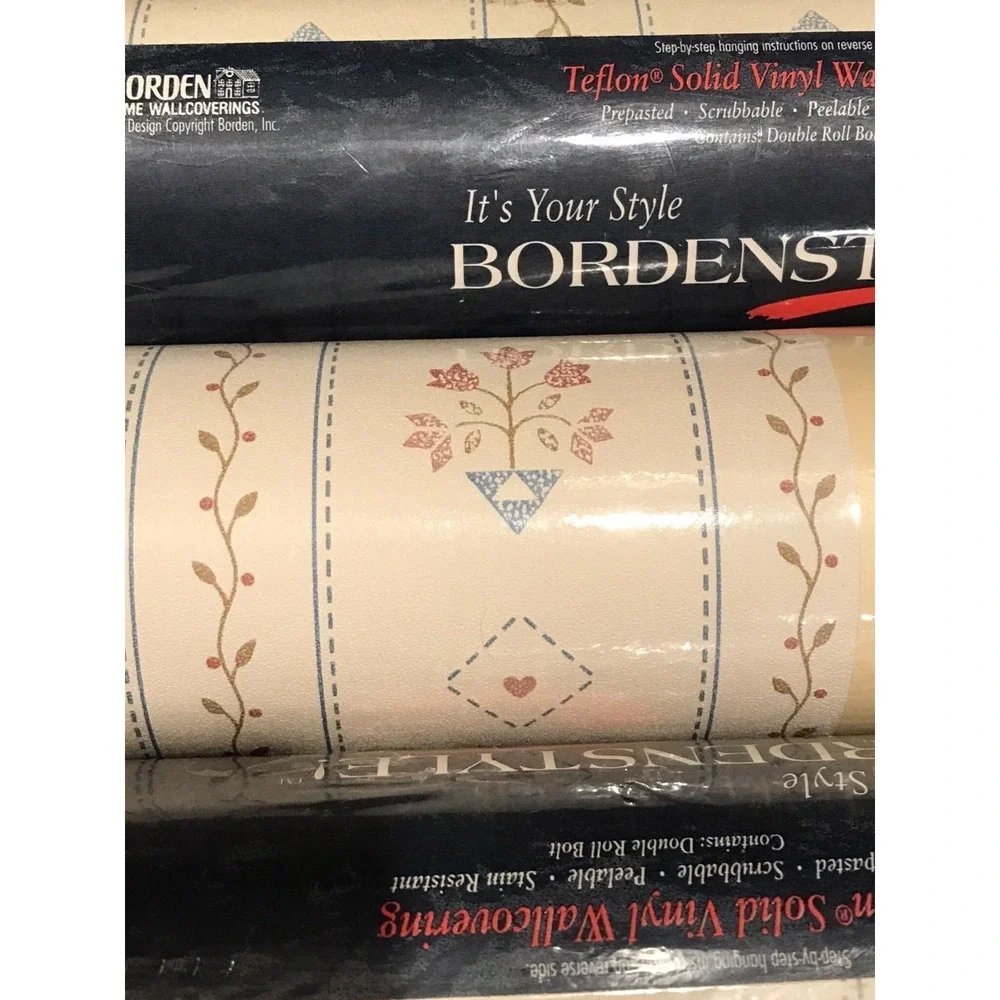 3x Rolls VTG Borden Wallcoverings Vinyl‎ Wallpaper Cottagecore Off White 1980's